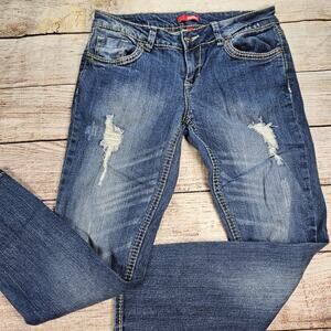 Bongo Womens Jeans Juniors Sz 7 Distressed Ripped Pants Blue Tapered Leg Pants